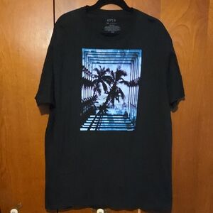 Apt. 9 Black Tee with Blue Palm Design